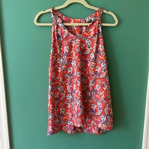 Pixley, coral tank with blue print, size medium, EUC